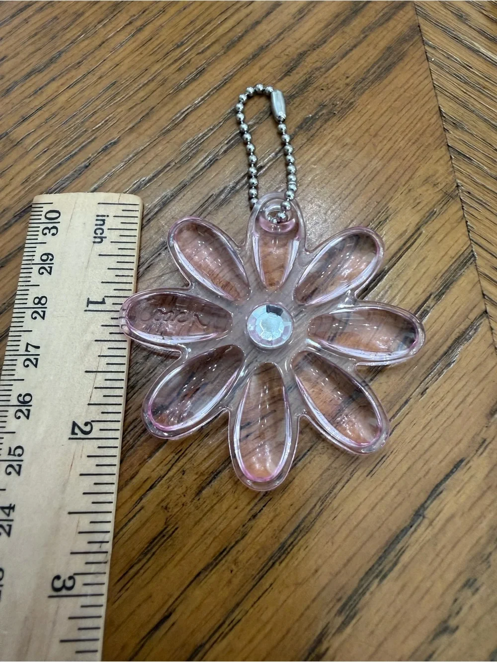 Coach Pink Flower Acrylic Bag Charm with Crystal Accent